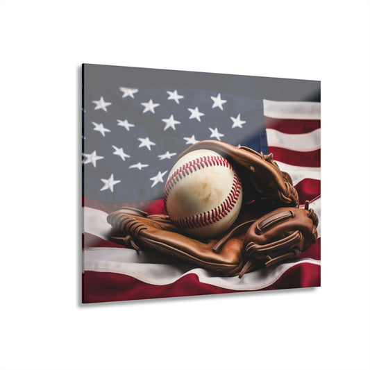 Acrylic Prints (French Cleat Hanging) - Baseball & American Flag