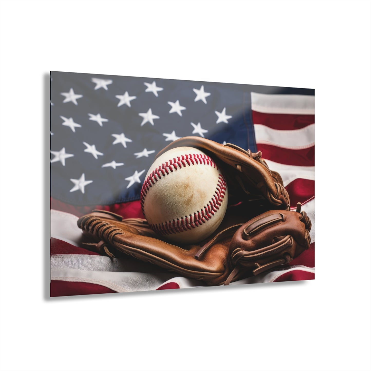 Acrylic Prints (French Cleat Hanging) - Baseball & American Flag