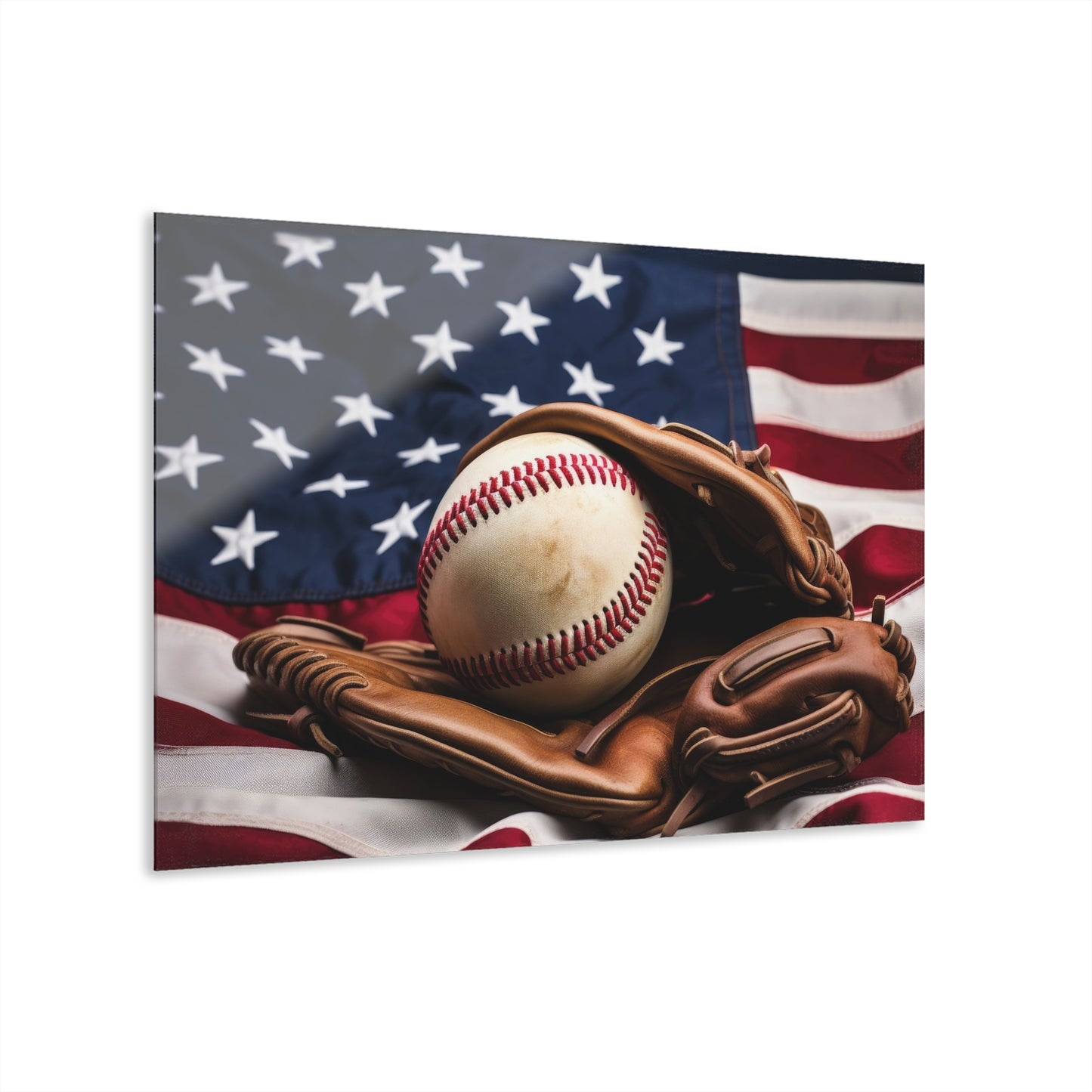 Acrylic Prints (French Cleat Hanging) - Baseball & American Flag