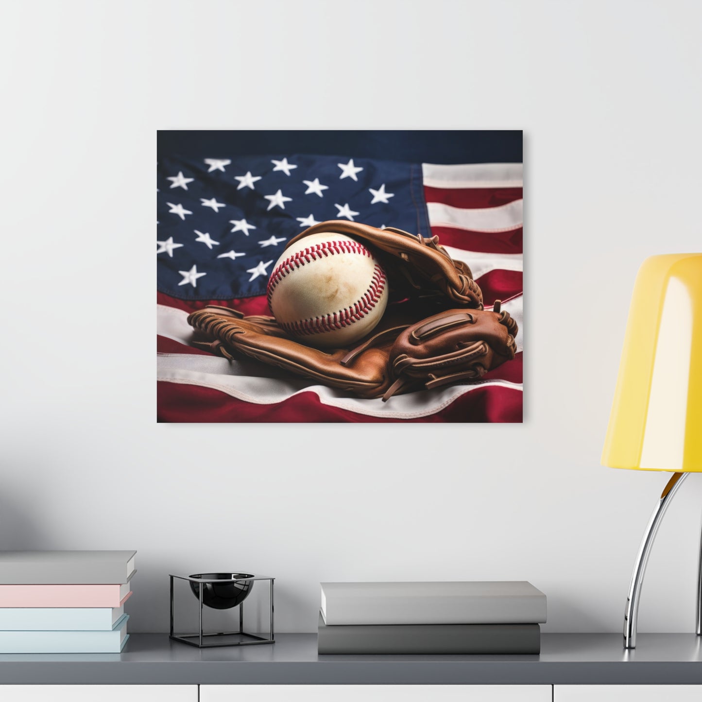 Acrylic Prints (French Cleat Hanging) - Baseball & American Flag