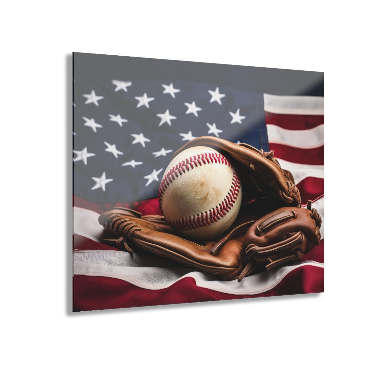 Acrylic Prints (French Cleat Hanging) - Baseball & American Flag